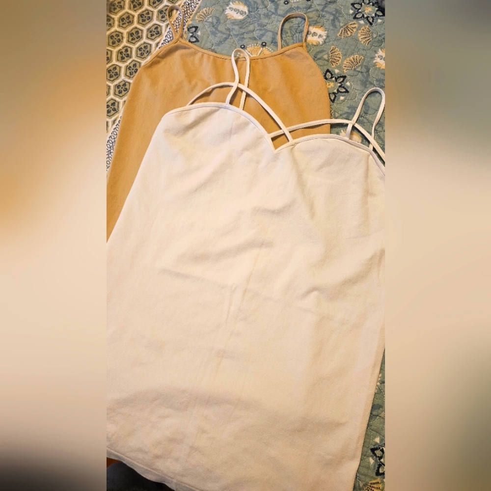 New Nikibiki Bundle 2 Strappy Tanks in White and Tan Med/large